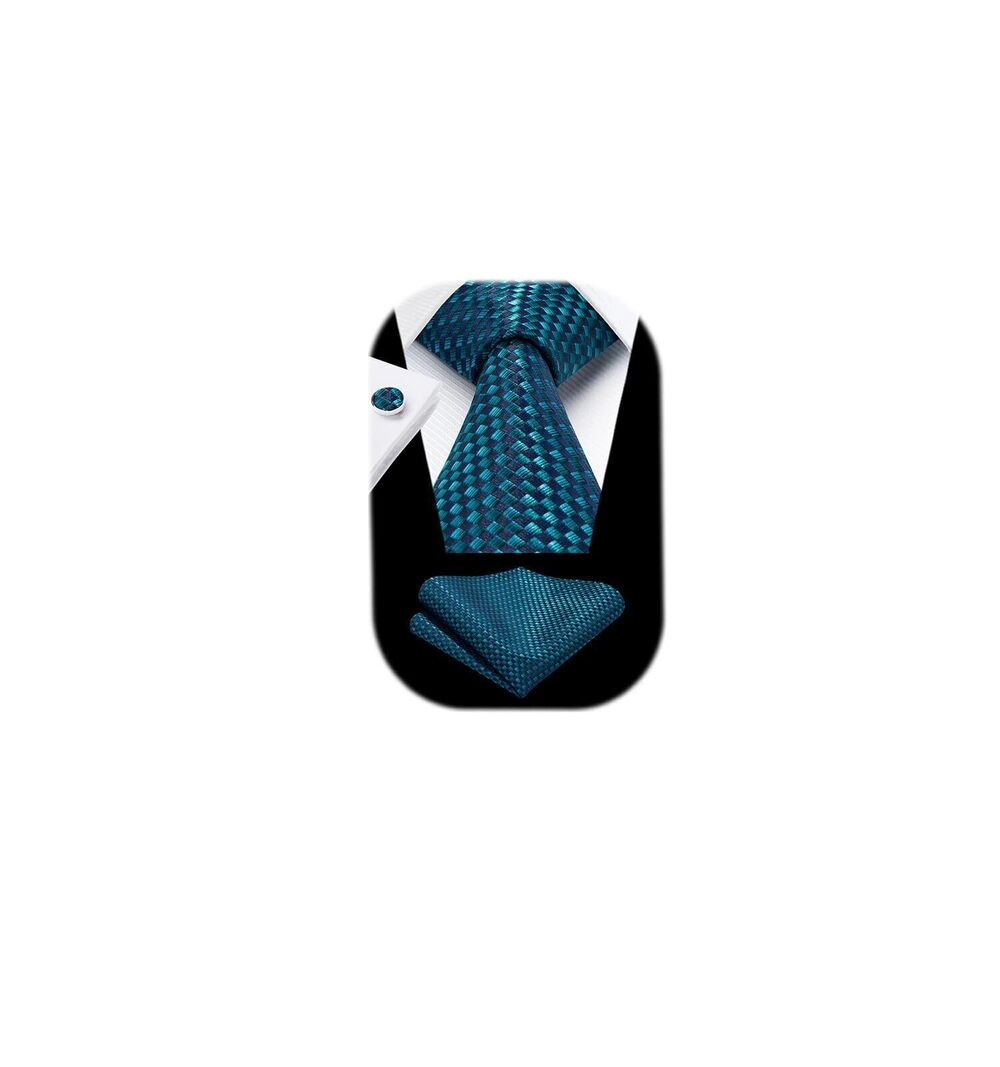 9295 Tie Teal Ties Formal Business Necktie and Pocket Square Cufflinks Set